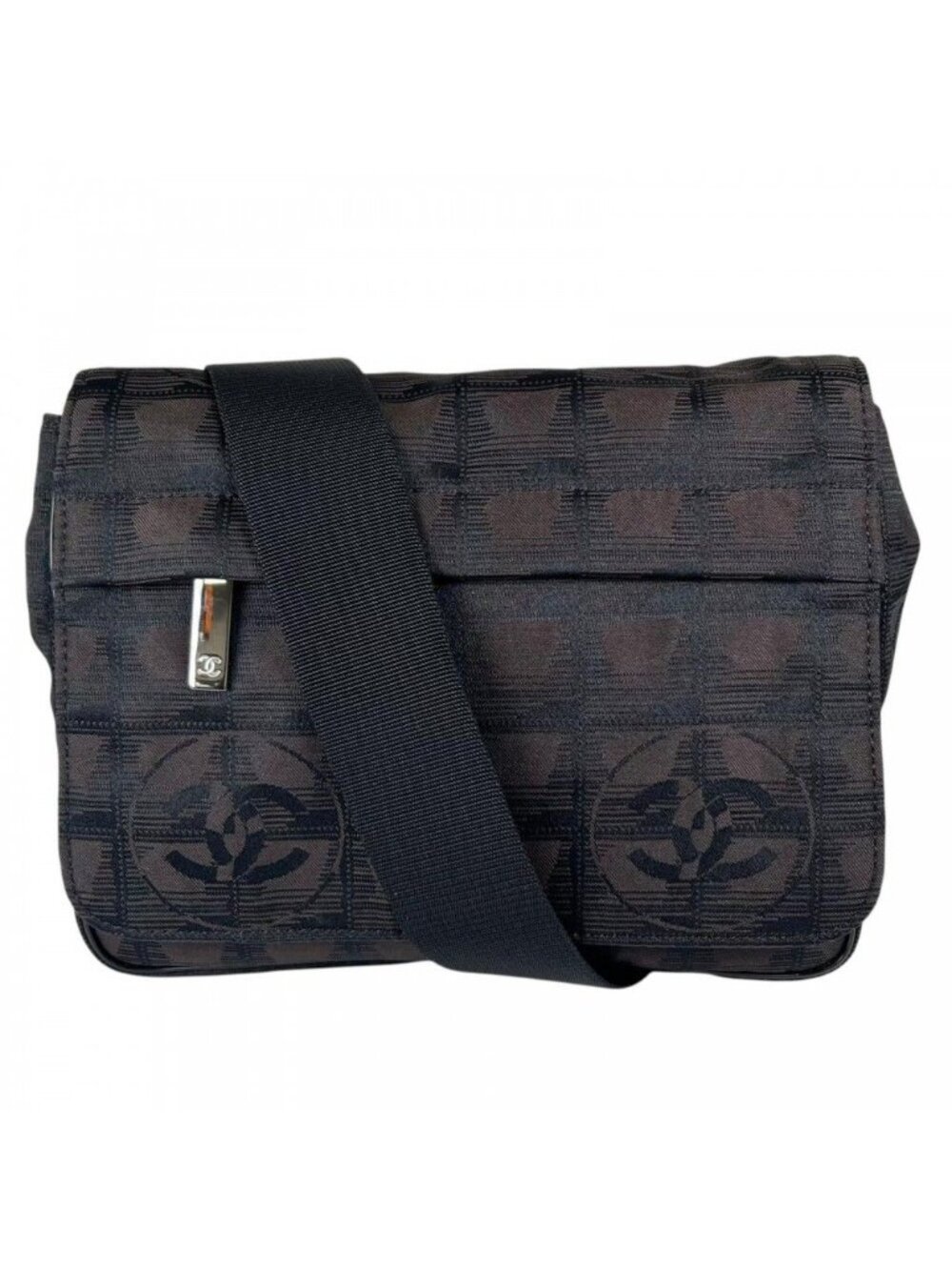 Chanel Shoulder Bag New Travel Line Nylon Black Silver